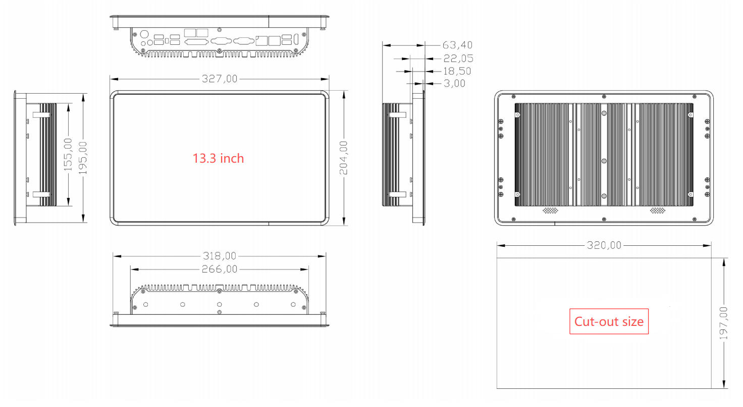 Drawing of SC800M 13.3 inch Panel PC from Sihovision.jpg Drawing of SC800M 13.3 inch Panel PC from Sihovision.jpg